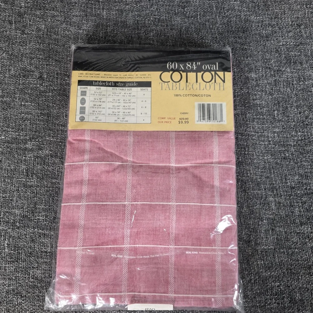 LNT Home Oval Tablecloth 100% Cotton Red Plaid Cherry 60x84